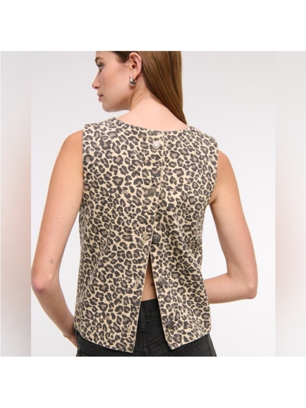 Abercrombie and Fitch NEW Cheetah Denim Shell Button Back Tank Top XS
